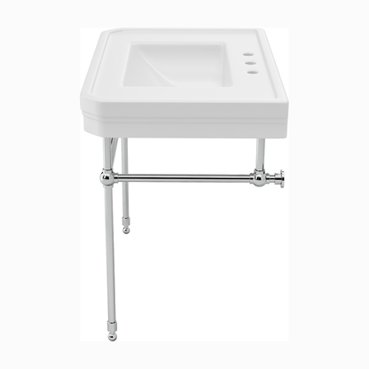 Valencia 31 inch console bathroom sink in Polished Chrome with 8 inch widespread drilling, side view