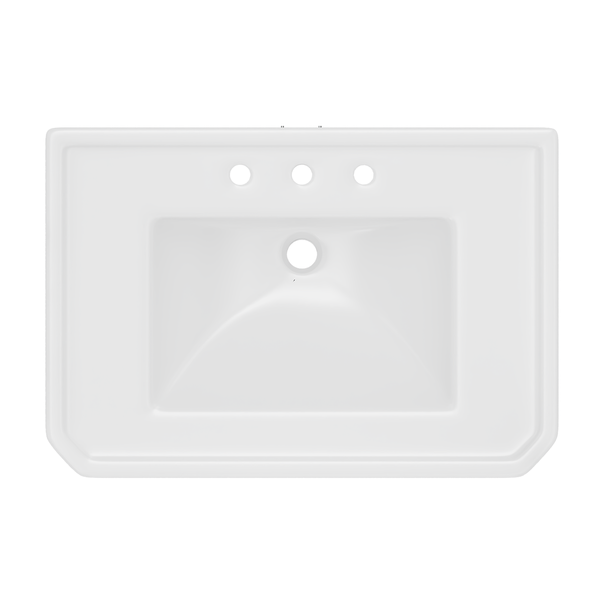 Valencia 31 inch console bathroom sink in Polished Chrome with 8 inch widespread drilling, top view of the basin