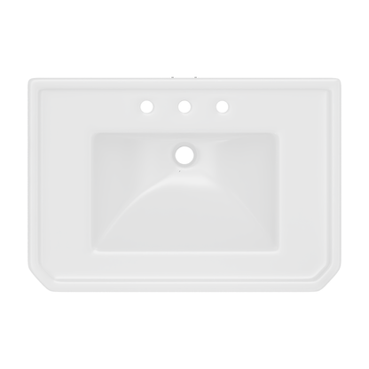 Valencia 31 inch console bathroom sink in Polished Chrome with 8 inch widespread drilling, top view of the basin