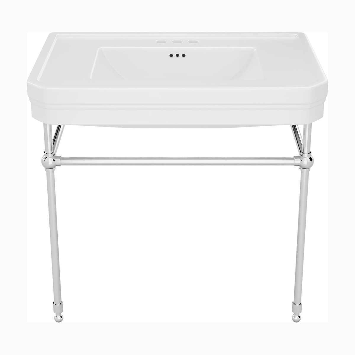 Valencia 31 inch console bathroom sink with white porcelain basin and Polished Chrome legs, 4 inch centerset faucet drilling