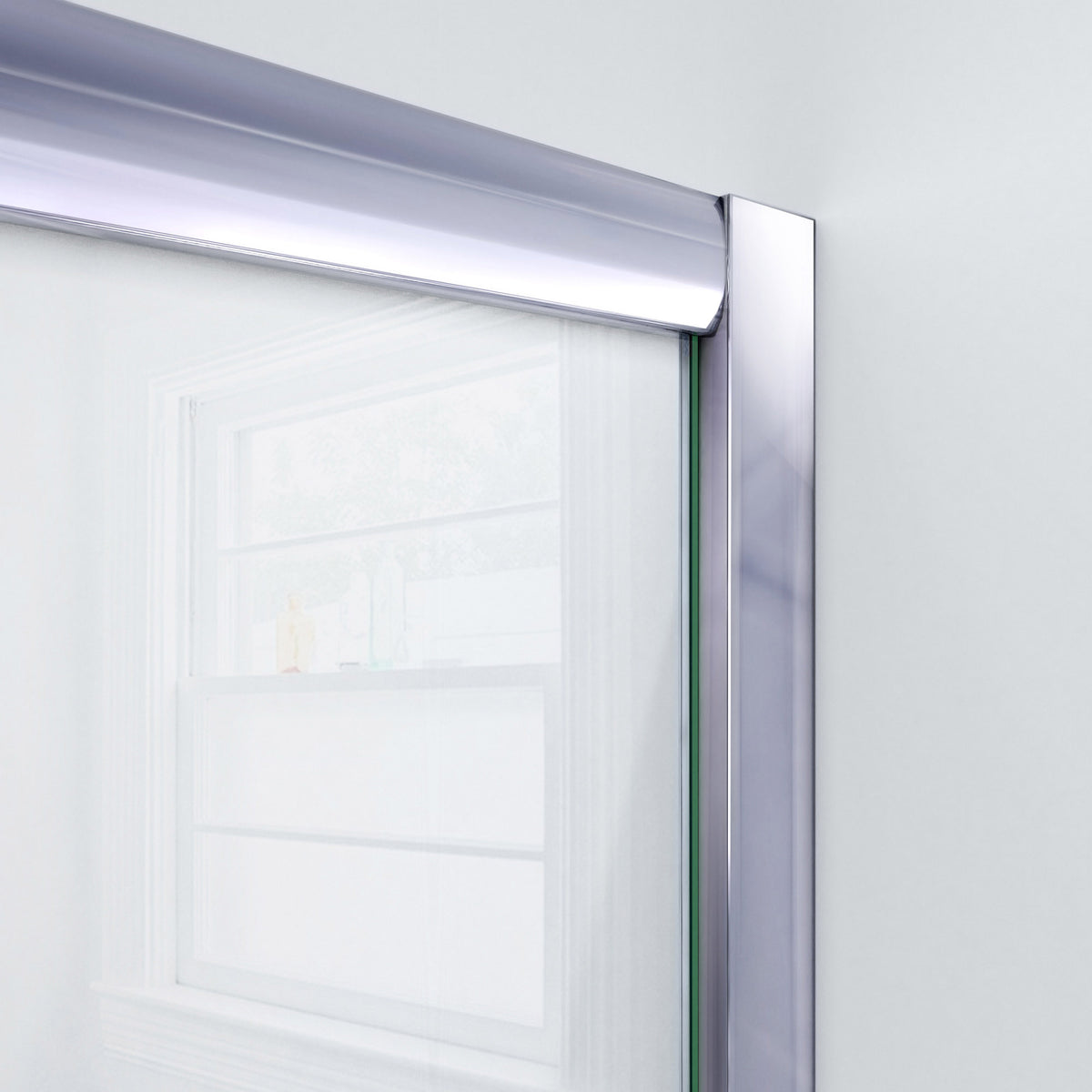 Visions shower door wall profile detail in polished chrome