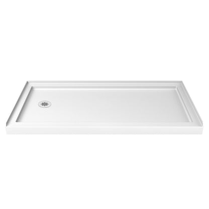 White low profile shower base pan with left drain
