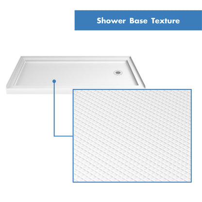 White shower base pan slip resistant floor texture, right drain