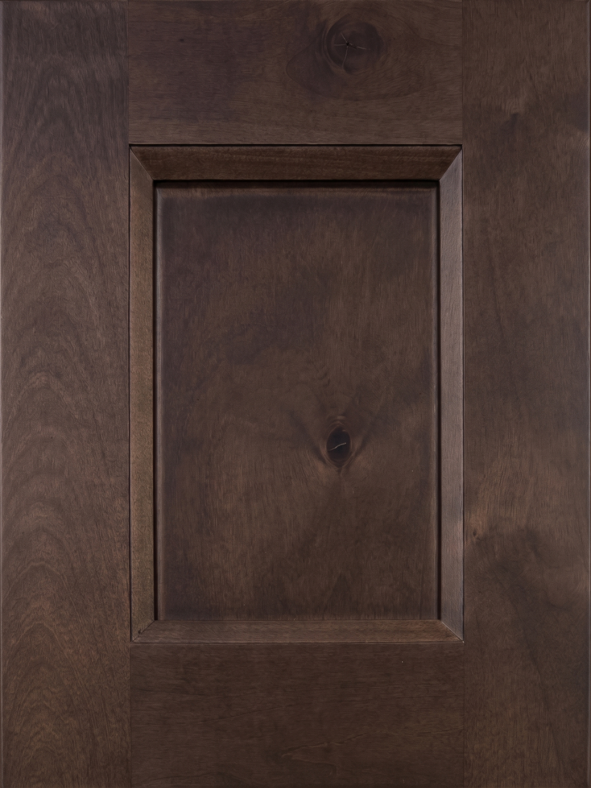 Knotwood Chestnut Double Shaker kitchen cabinet door sample in solid birch, American framed full overlay, DK Collection