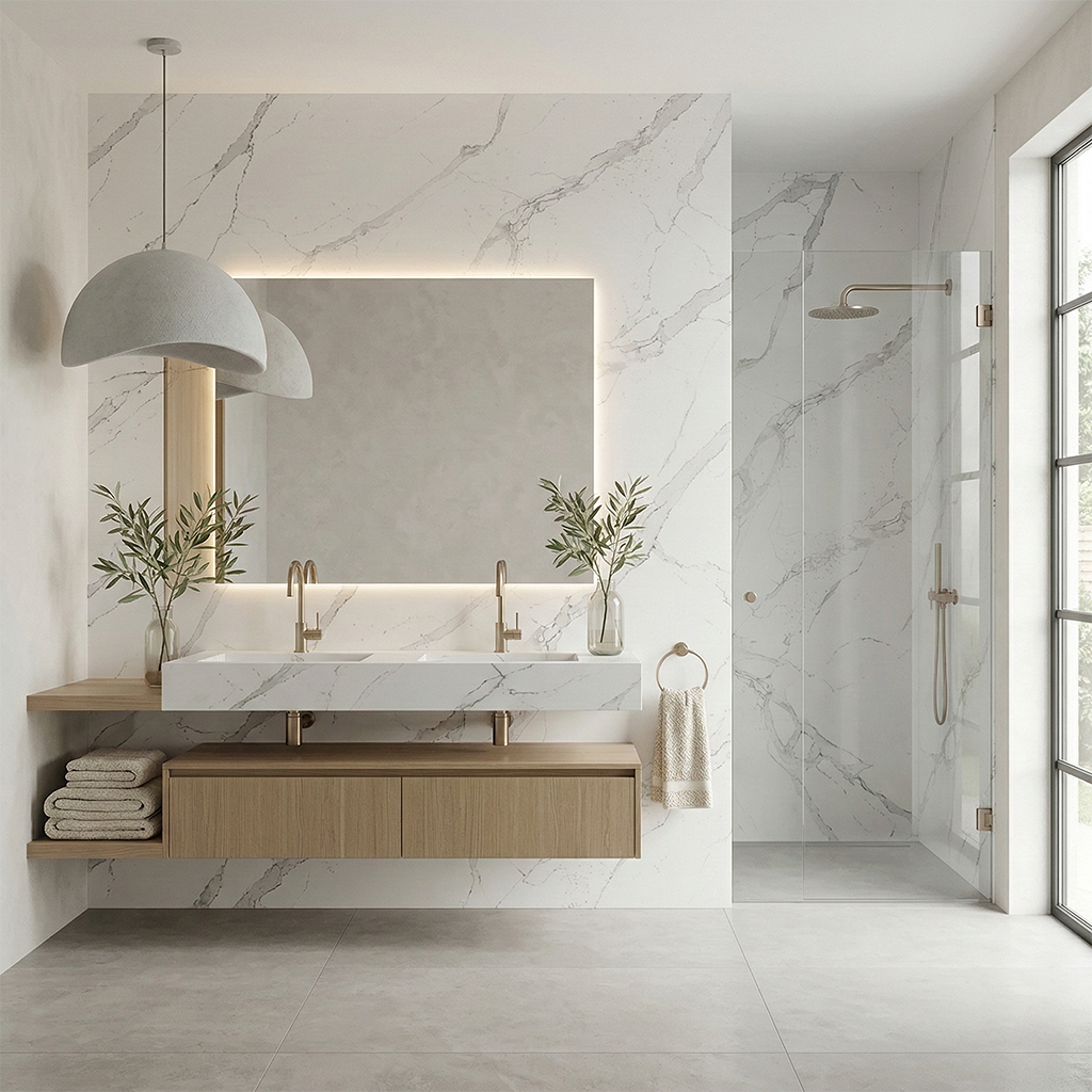 Additional view 3 of the Calacatta Rocky engineered quartz slab, EC series