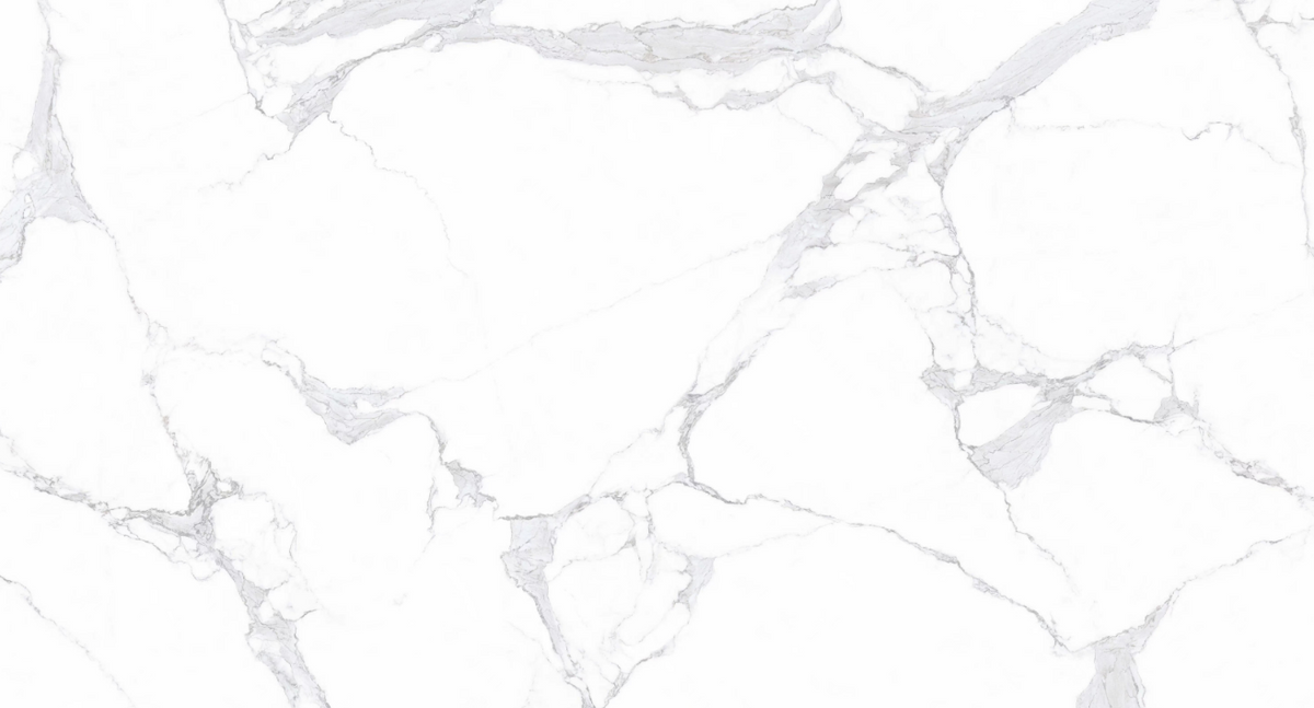 Calacatas Azure marble composite shower wall panel, cool azure gray veining on white
