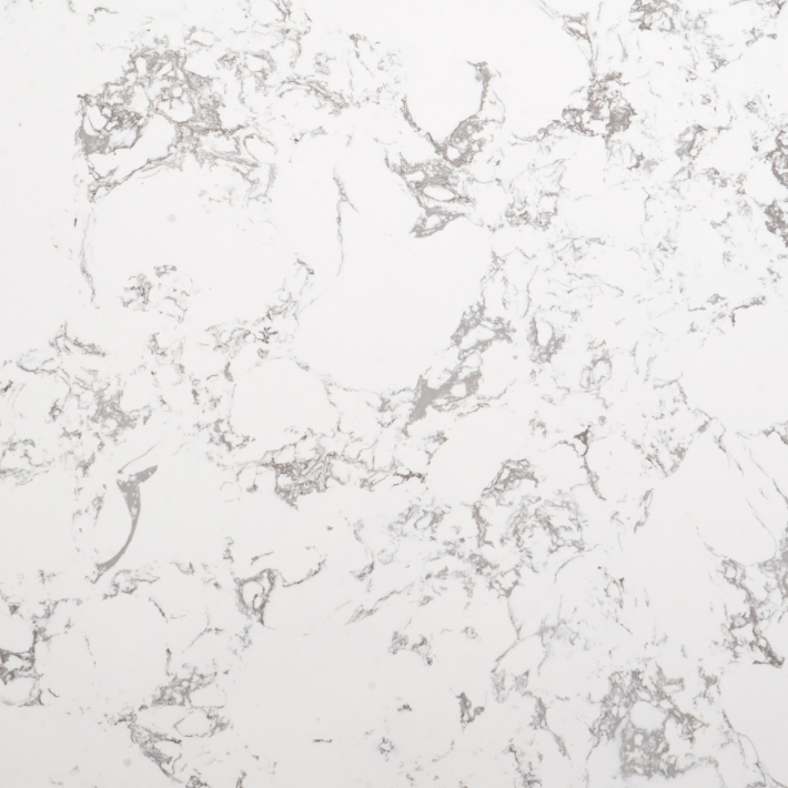 Calacatas White marble composite shower wall panel, delicate gray veining on white
