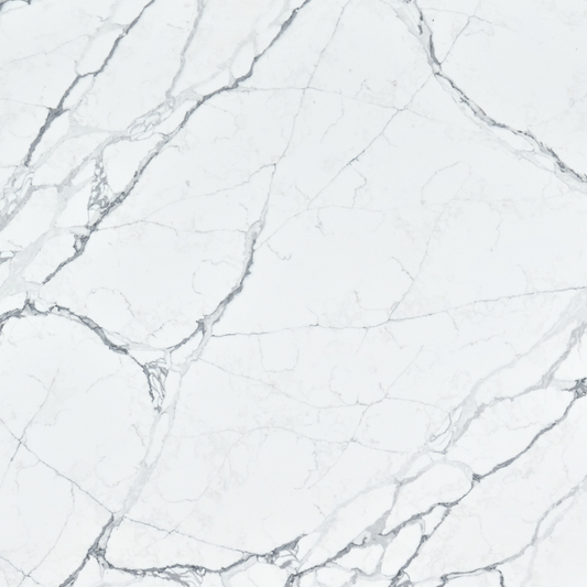 Alps White engineered quartz slab, white base with grey veining, polished finish