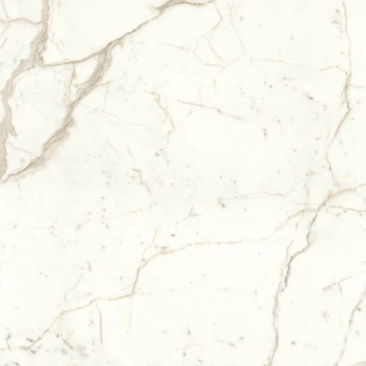 Atlas Plan Calacatta Prestigio Italian porcelain slab, cream base with brown veining, polished finish