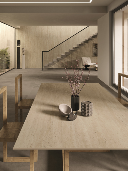 ES-Atlas Plan PorcelainTop™ Travertino Romano Sand Hammered Italian Porcelain Slab