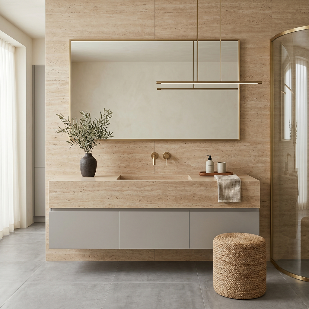 ES-Atlas Plan PorcelainTop™ Travertino Romano Sand Hammered Italian Porcelain Slab