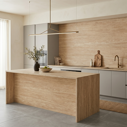 ES-Atlas Plan PorcelainTop™ Travertino Romano Sand Hammered Italian Porcelain Slab