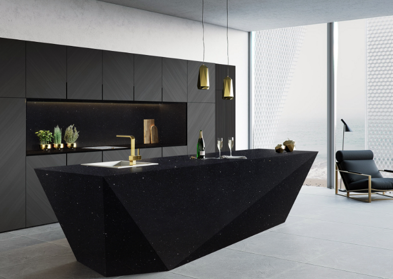 ES-Black Sparkle Quartz Slab