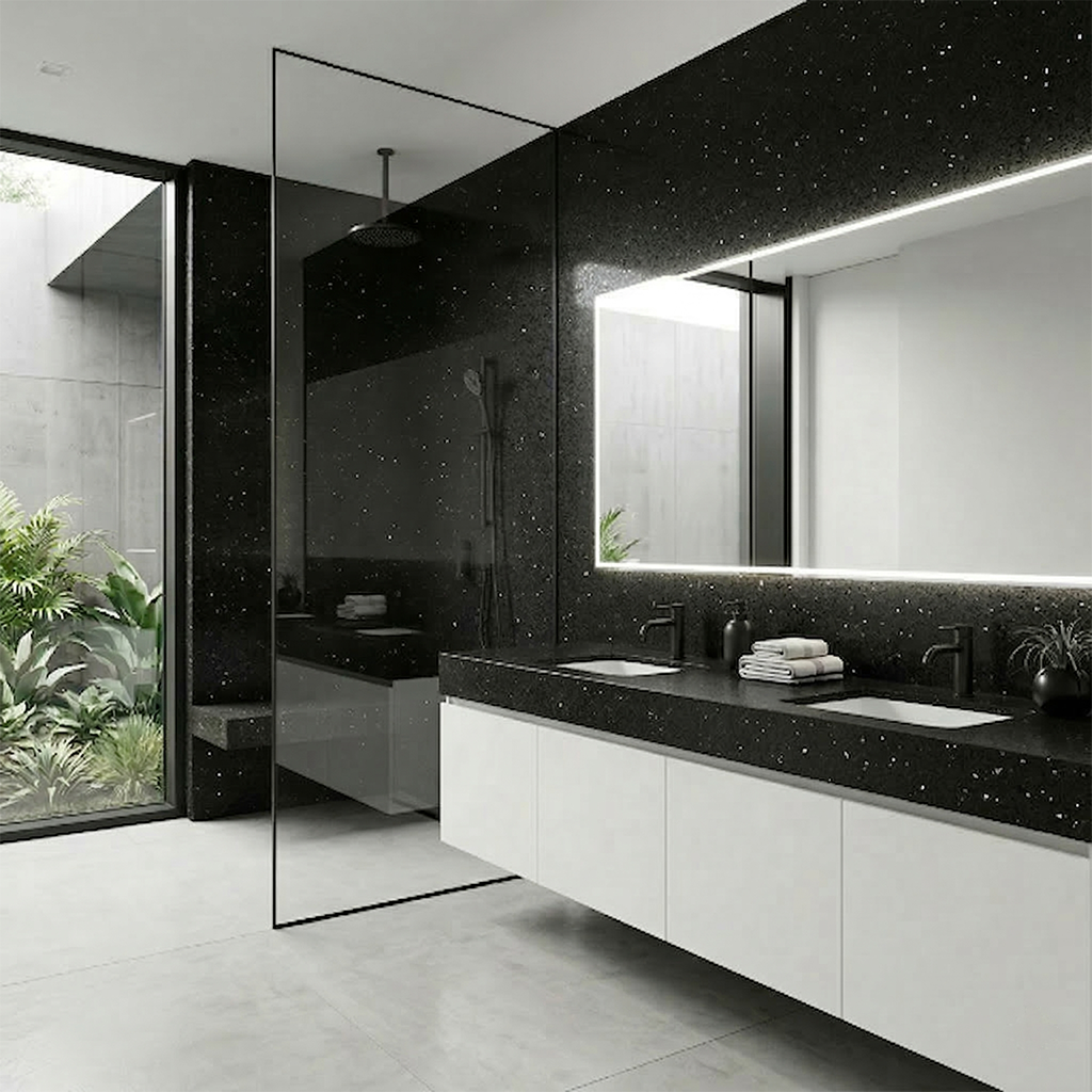 ES-Black Sparkle Quartz Slab