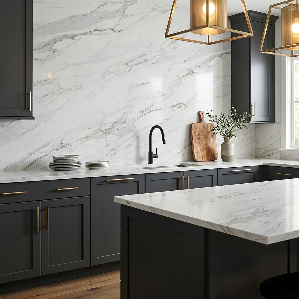 ES-Calacatas Venata Printed Surface Quartz Slab