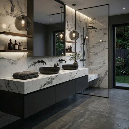 ES-Graphite Cascade Printed Surface Quartz Slab