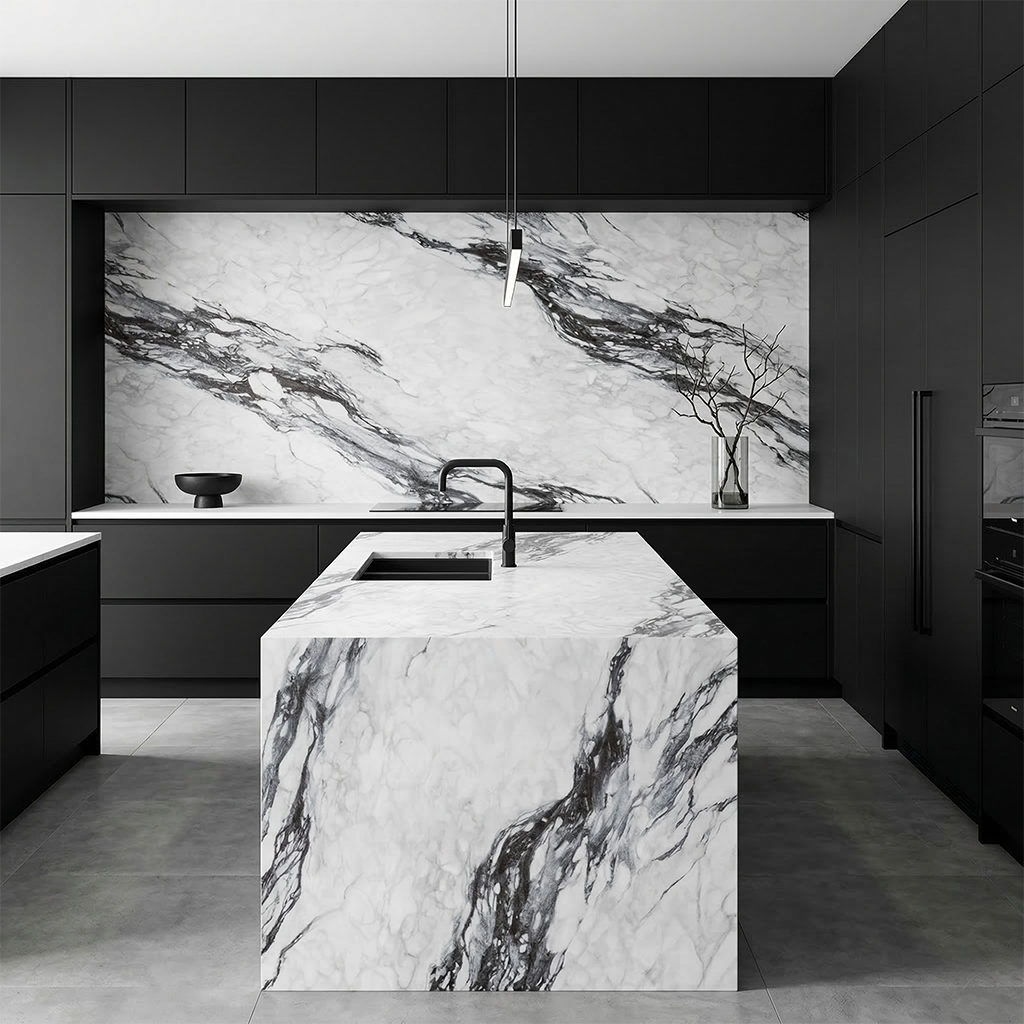 ES-Noir Feathers Printed Surface Quartz Slab
