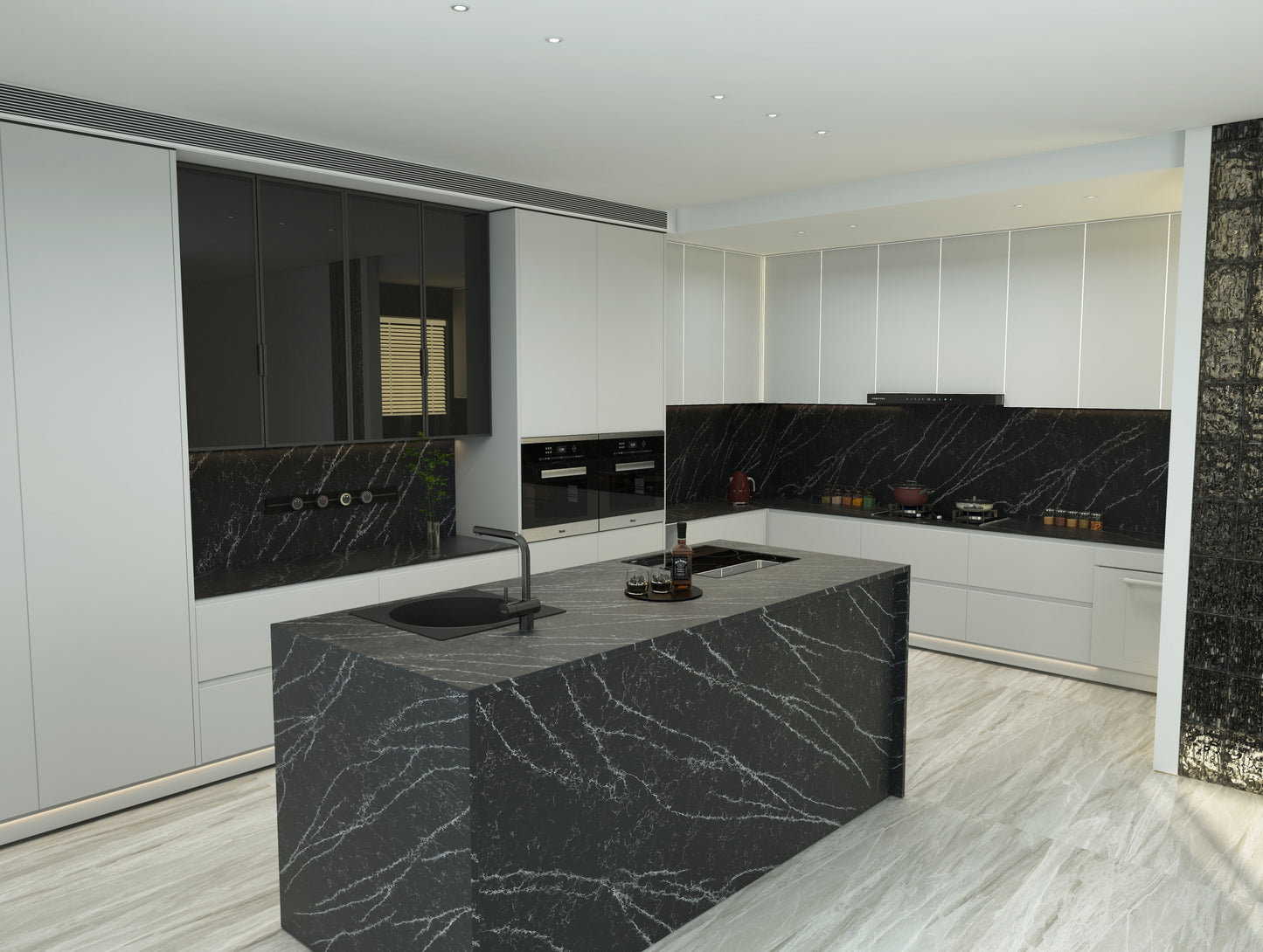 ES-Thunder Black Quartz Slab