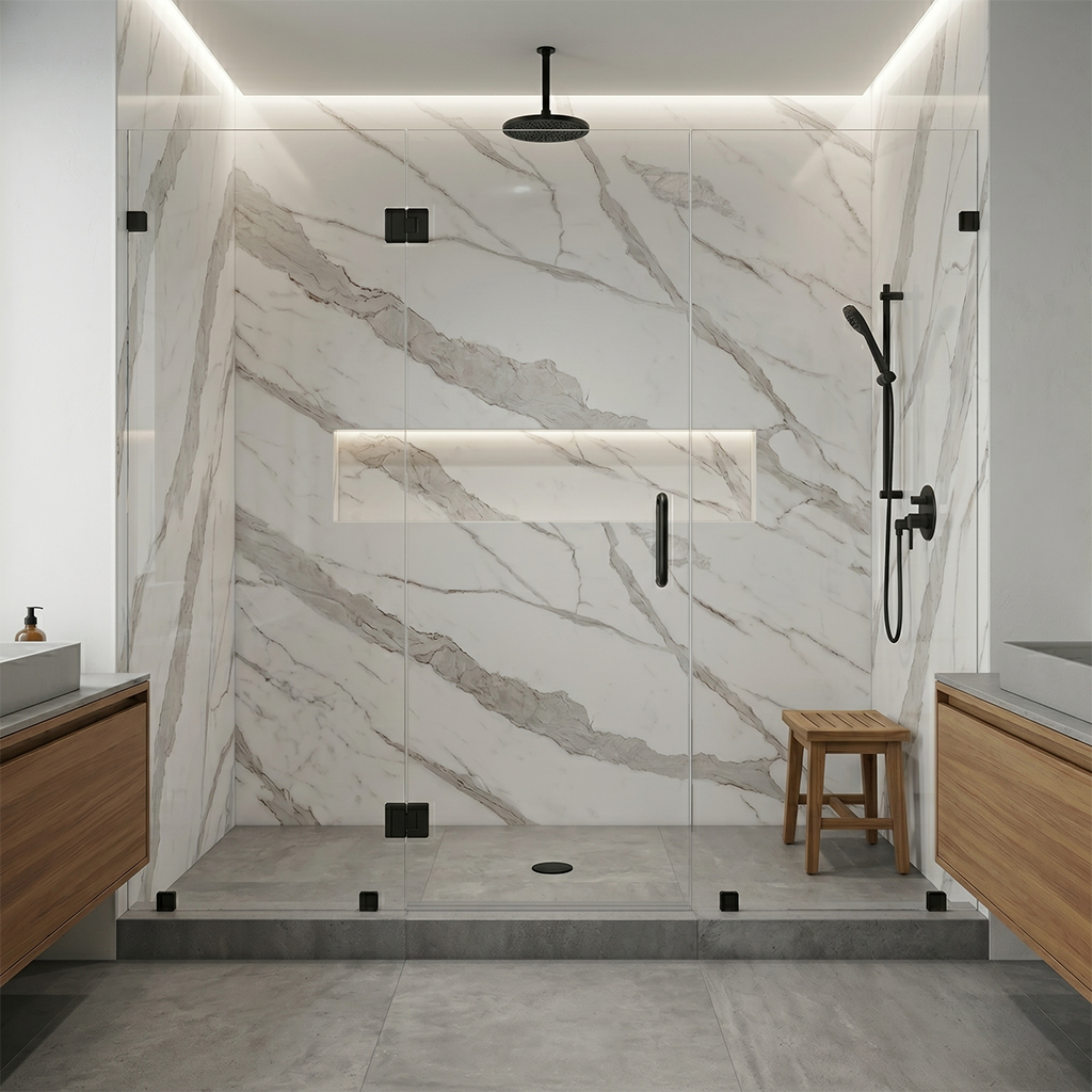 Statuario Classico Porcelain Shower Wall Panel