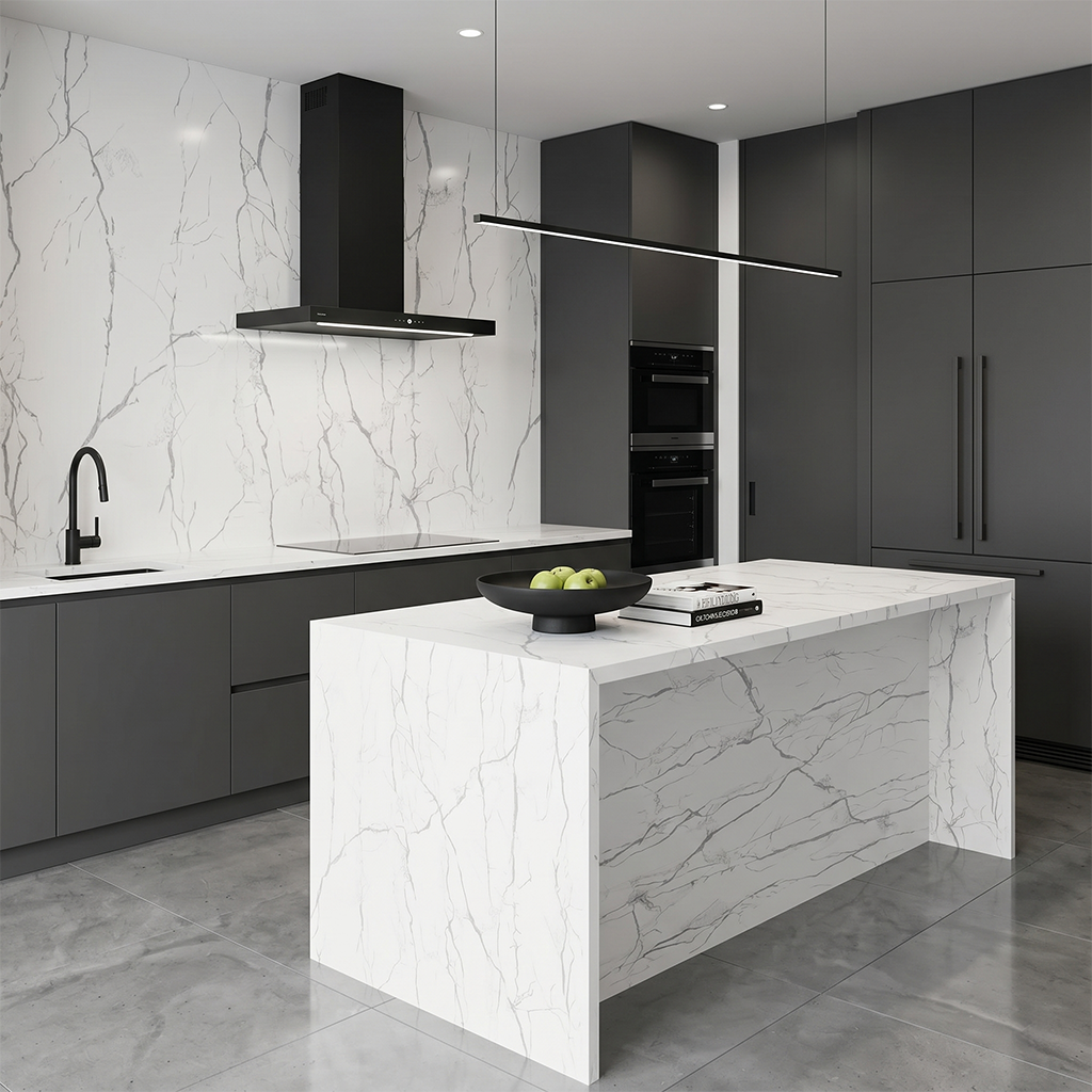 GM-Calacatta Aurora Quartz Slab