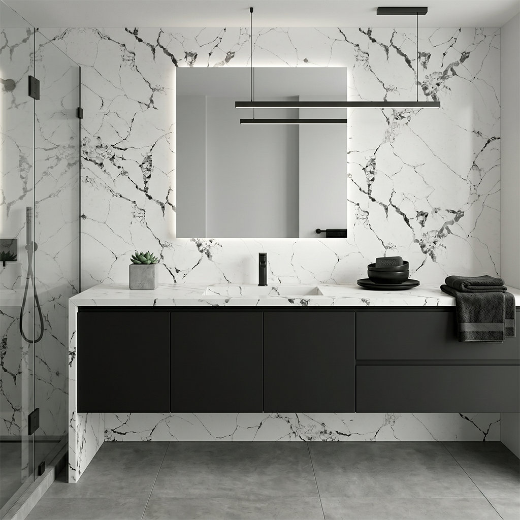 GM-Calacatta De Cascada Quartz Slab