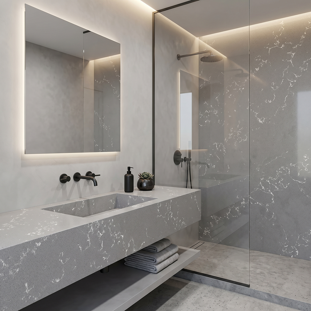 GM-Carrara Grey Quartz Slab
