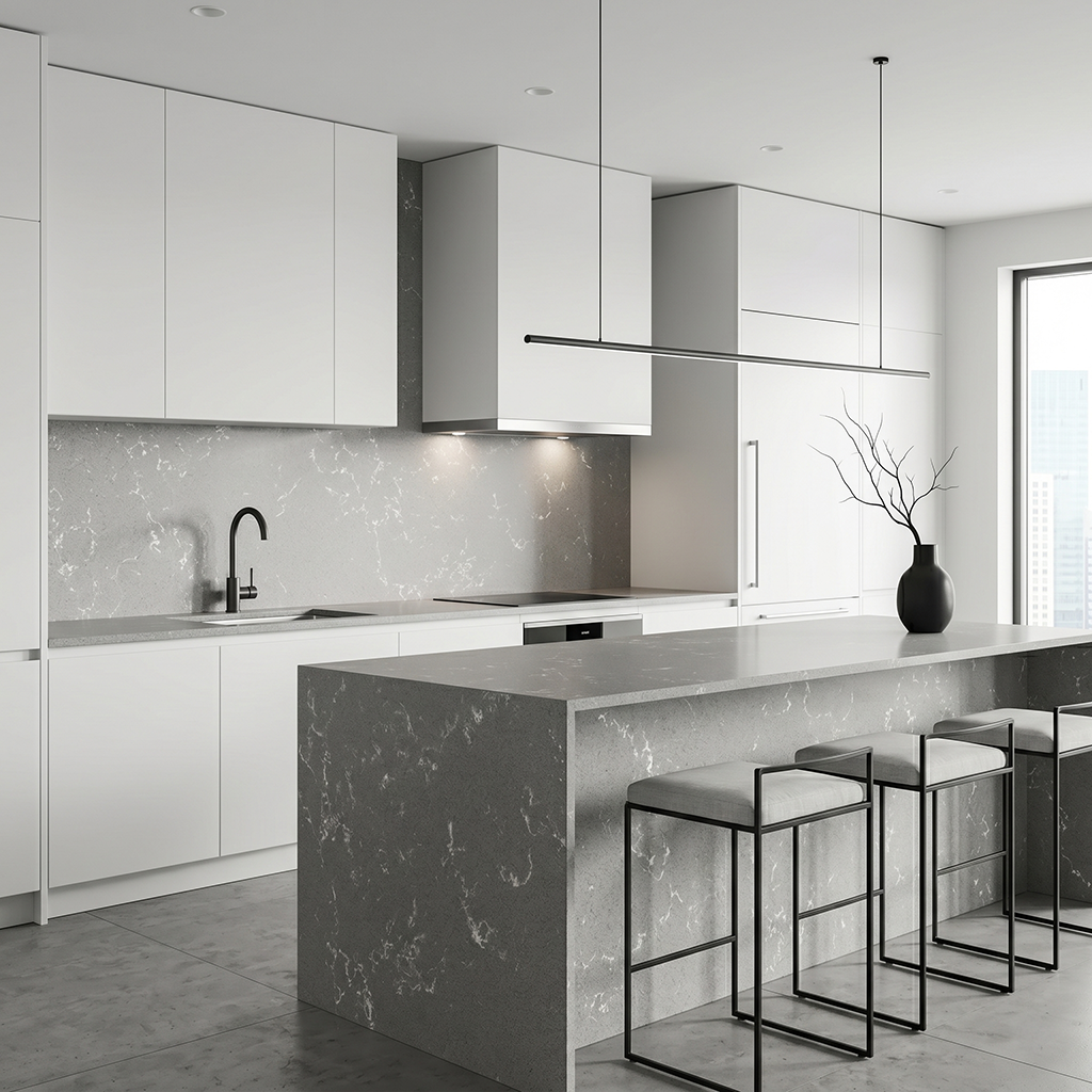 GM-Carrara Grey Quartz Slab
