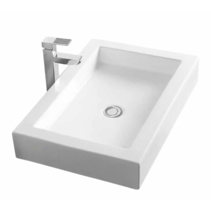 Gideon vessel bathroom sink in ceramic, rectangular