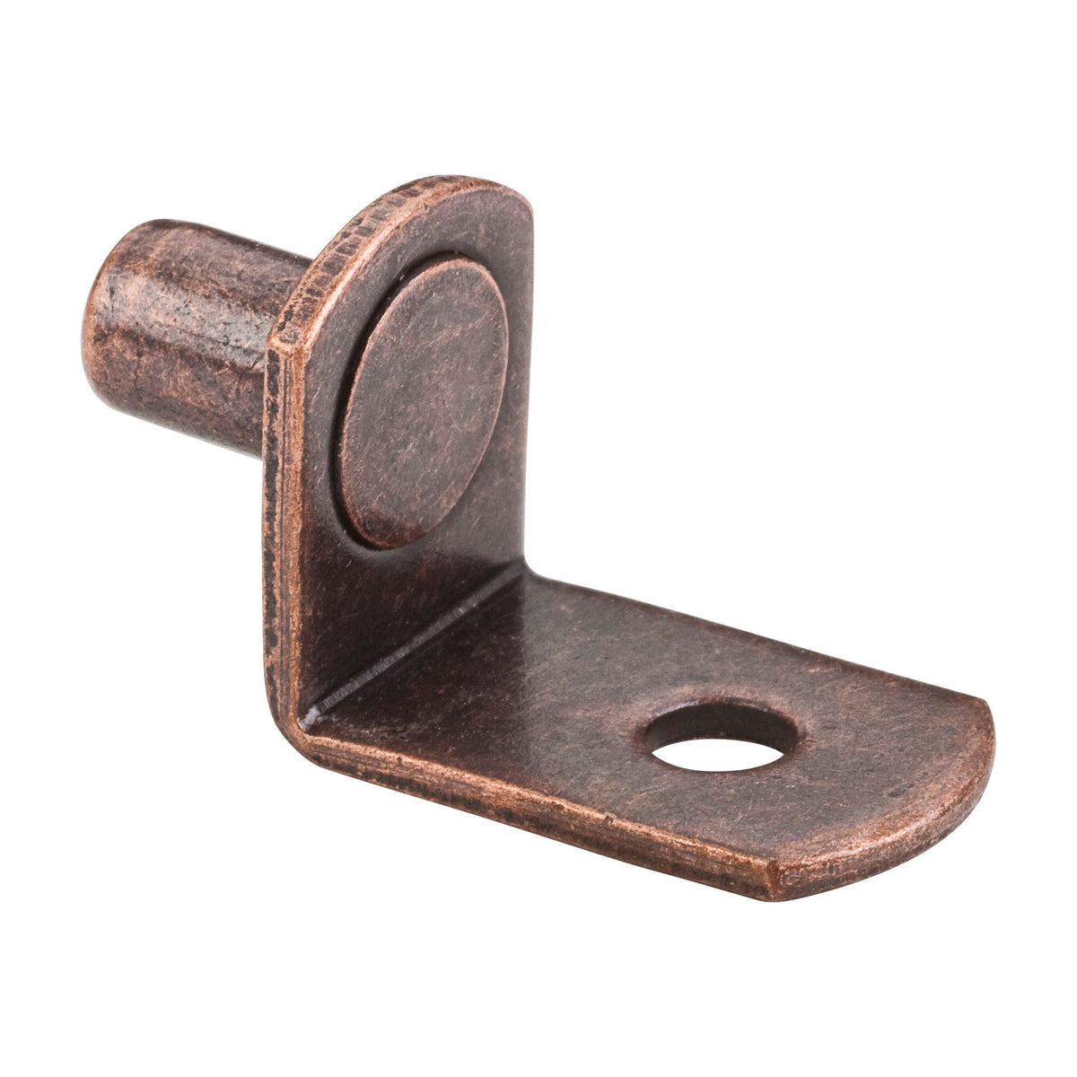 1/4" Pin Angled Shelf Support, Box of 1,000, 3/4" Arm, Hole for 1/8" Fasteners, Antique Copper