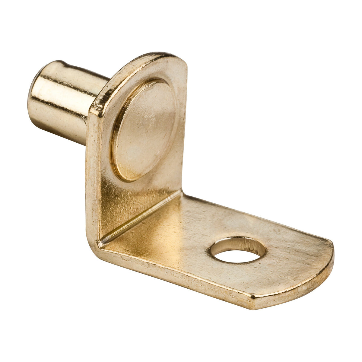 1/4" Pin Angled Shelf Support, Box of 1,000, 3/4" Arm, Hole for 1/8" Fasteners, Polished Brass