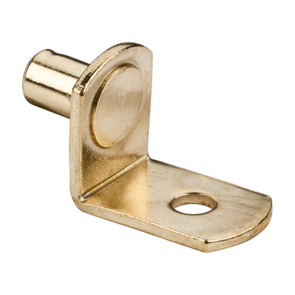1/4" Pin Angled Shelf Support, Box of 1,000, 3/4" Arm, Hole for 1/8" Fasteners, Polished Brass