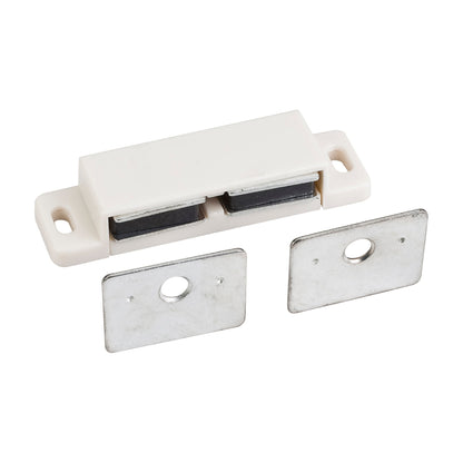 15 lb Double Magnetic Cabinet Catch, White, Zinc Strike, Retail Pack