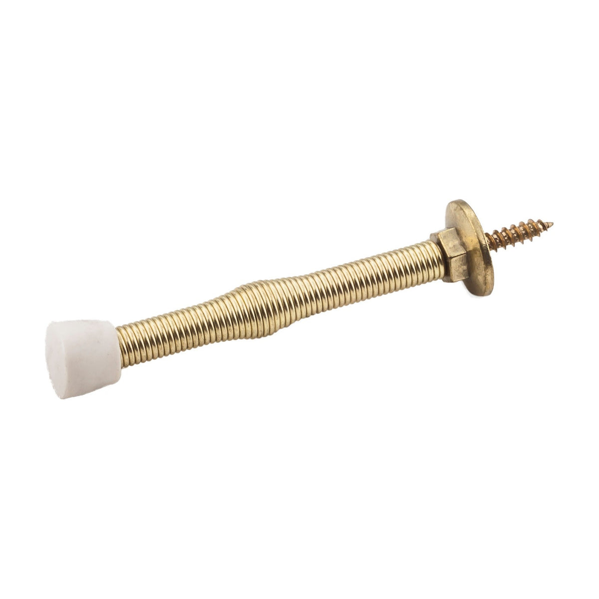 3" Spring Door Stop with Rubber Tip, Polished Brass