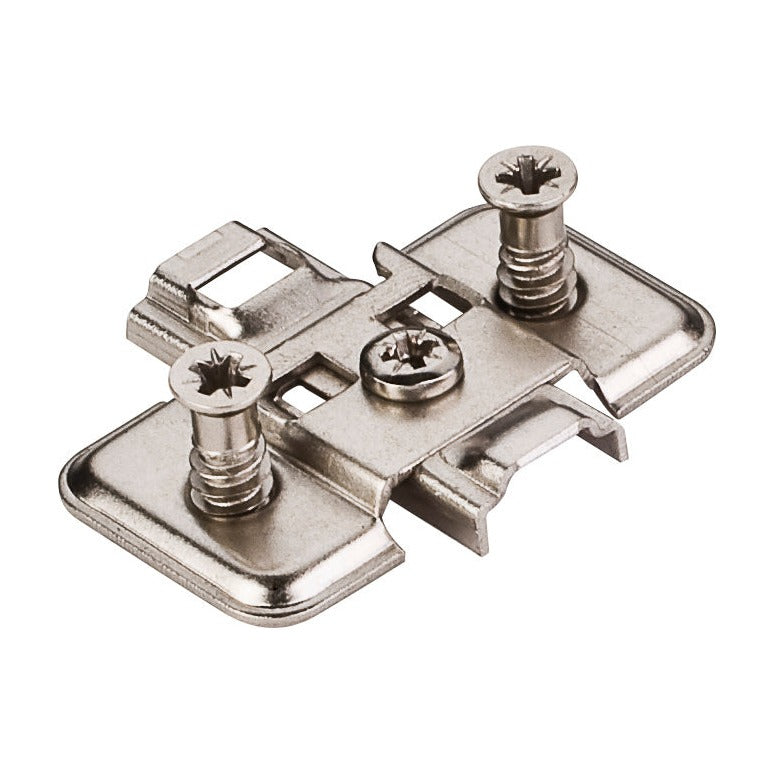 400 Series Standard Duty Hinge Mounting Plate, 0 mm, Cam Adjustable, Euro Screws, Frameless