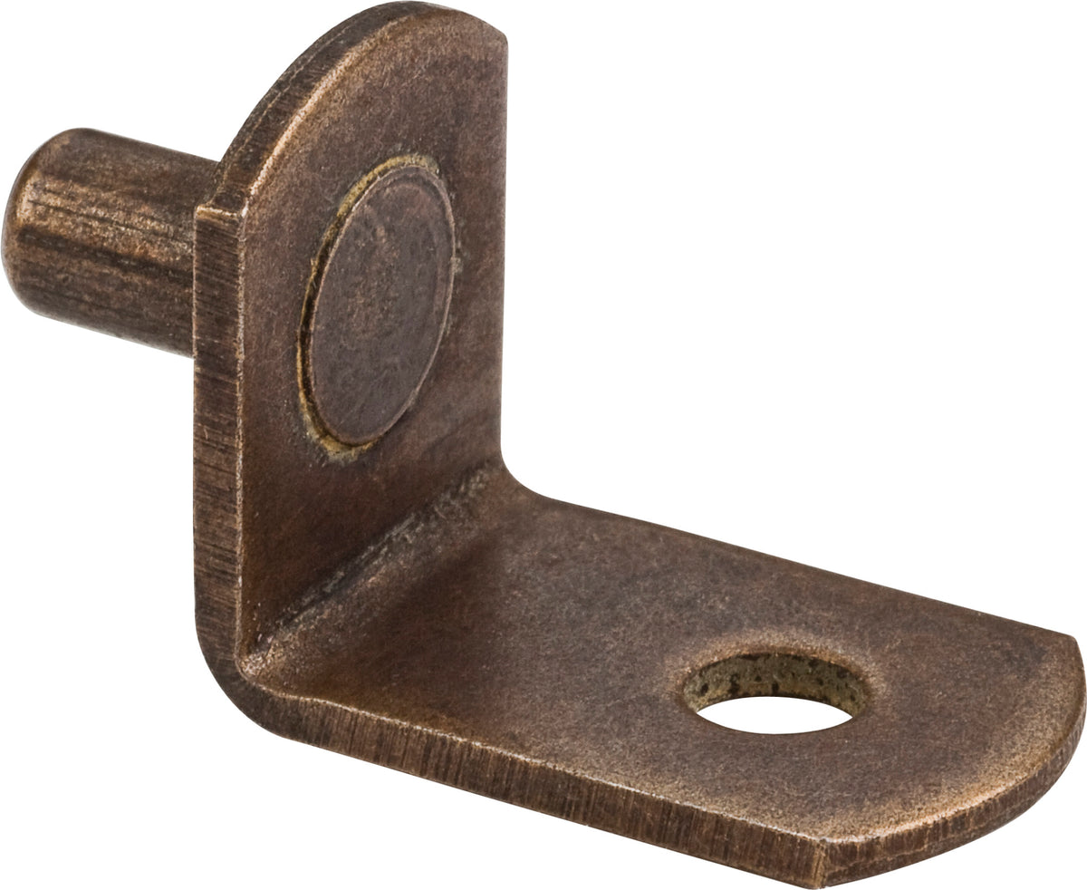5 mm Pin Angled Shelf Support, Hole for 1/8" Fasteners, Brushed Antique Brass, Box of 1,000 (Full Carton)