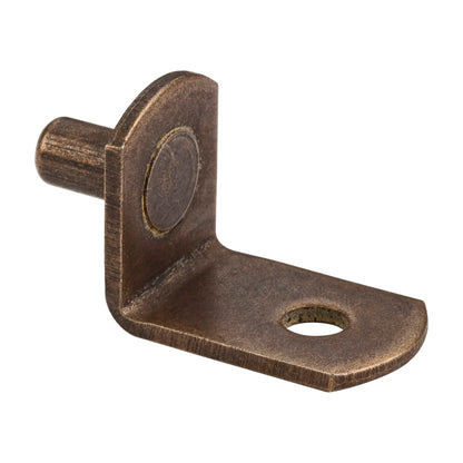 5 mm Pin Angled Shelf Support, Hole for 1/8" Fasteners, Brushed Antique Brass, Box of 1,000 (Full Carton)