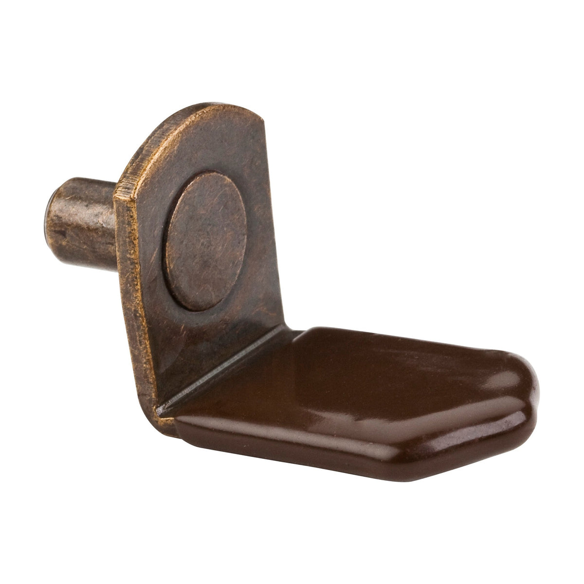 5 mm Pin Angled Shelf Support, Brown Sleeve, Brushed Antique Brass, Box of 1,000 (Full Carton)