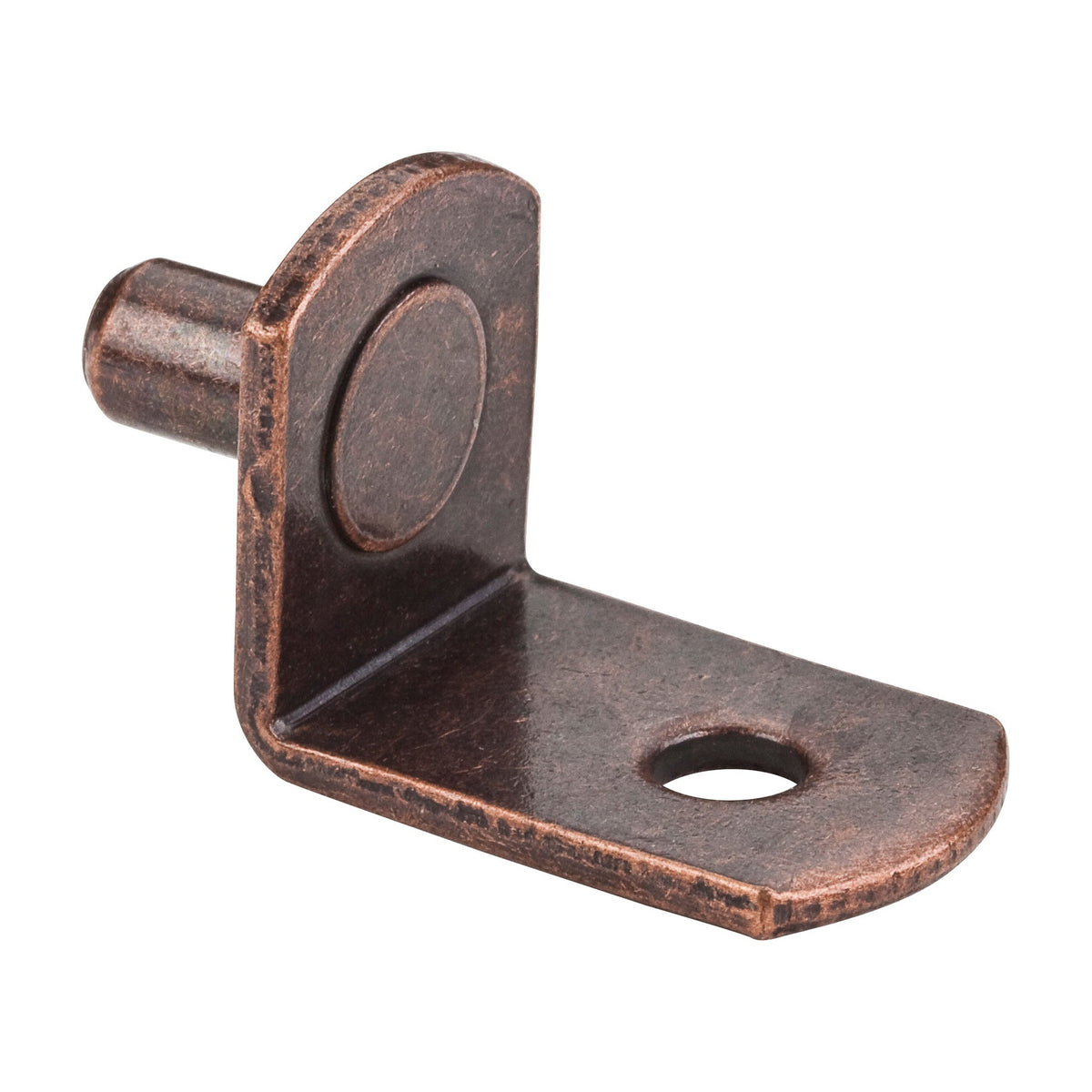 5 mm Pin Angled Shelf Support, Hole for 1/8" Fasteners, Antique Copper, Box of 1,000 (Full Carton)