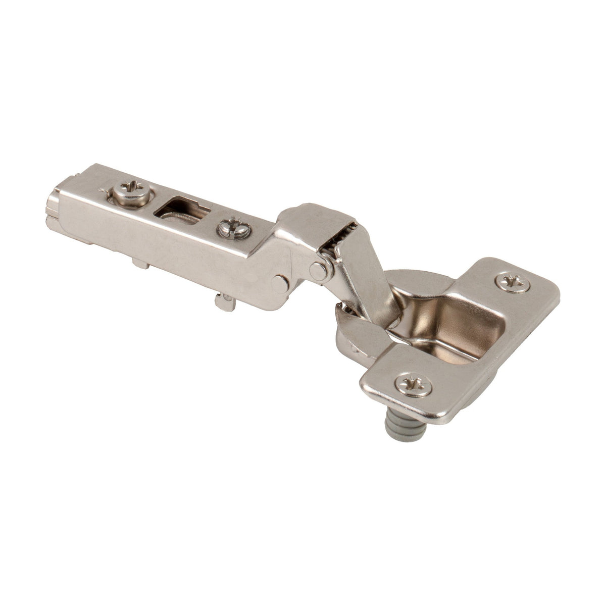 500 Series Standard Duty European Hinge, 110 Degree, 9 mm Crank (Half Overlay), Cam Adjustable, Press-in 8 mm Dowels