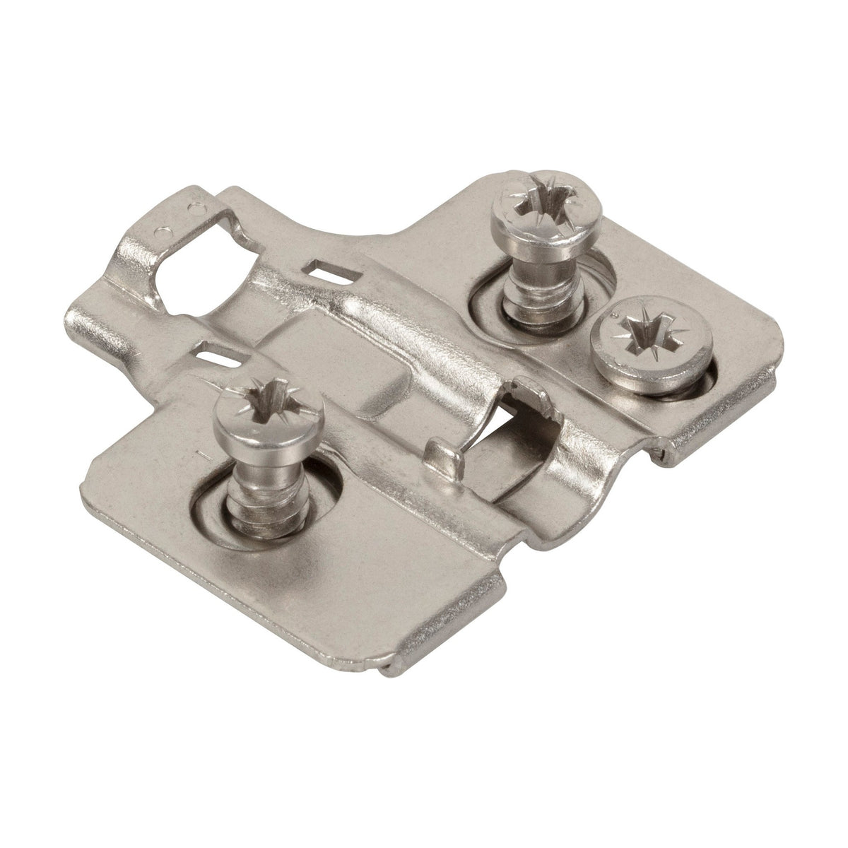 600 Series Standard Duty Hinge Mounting Plate, 0 mm, Cam Adjustable, Euro Screws, Frameless