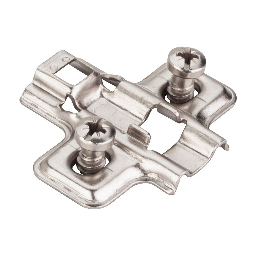 600 Series Standard Duty Hinge Mounting Plate, 0 mm, Non-Cam, Shortened Euro Screws, Frameless