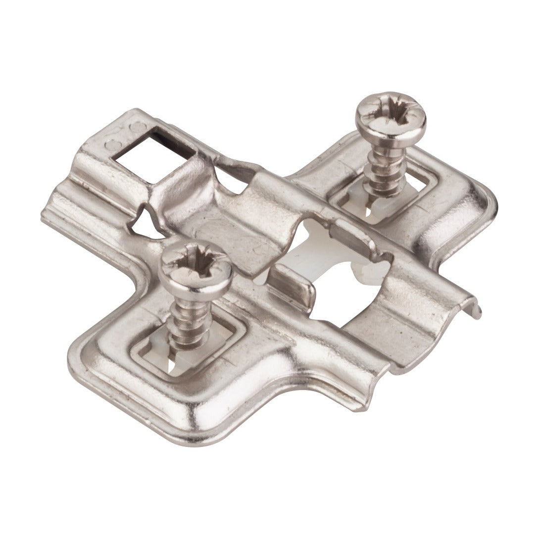 600 Series Standard Duty Hinge Mounting Plate, 0 mm, Non-Cam, Wood Screws and 5 mm Expansion Dowels, Frameless