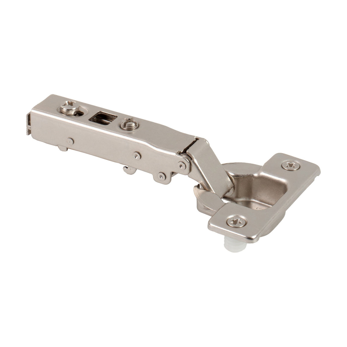 700 Series Heavy Duty Soft-Close European Hinge, 110 Degree, 0 mm Crank (Full Overlay), Screw Adjustable, Press-in 8 mm Dowels