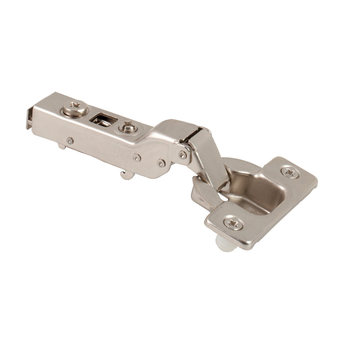 700 Series Heavy Duty Soft-Close European Hinge, 110 Degree, 9 mm Crank (Half Overlay), Cam Adjustable, Press-in 8 mm Dowels