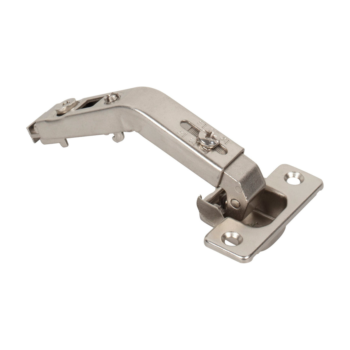 725 Series Heavy Duty European Hinge, 105 Degree, 19 mm Crank (Pie Corner), Cam Adjustable, No Dowels