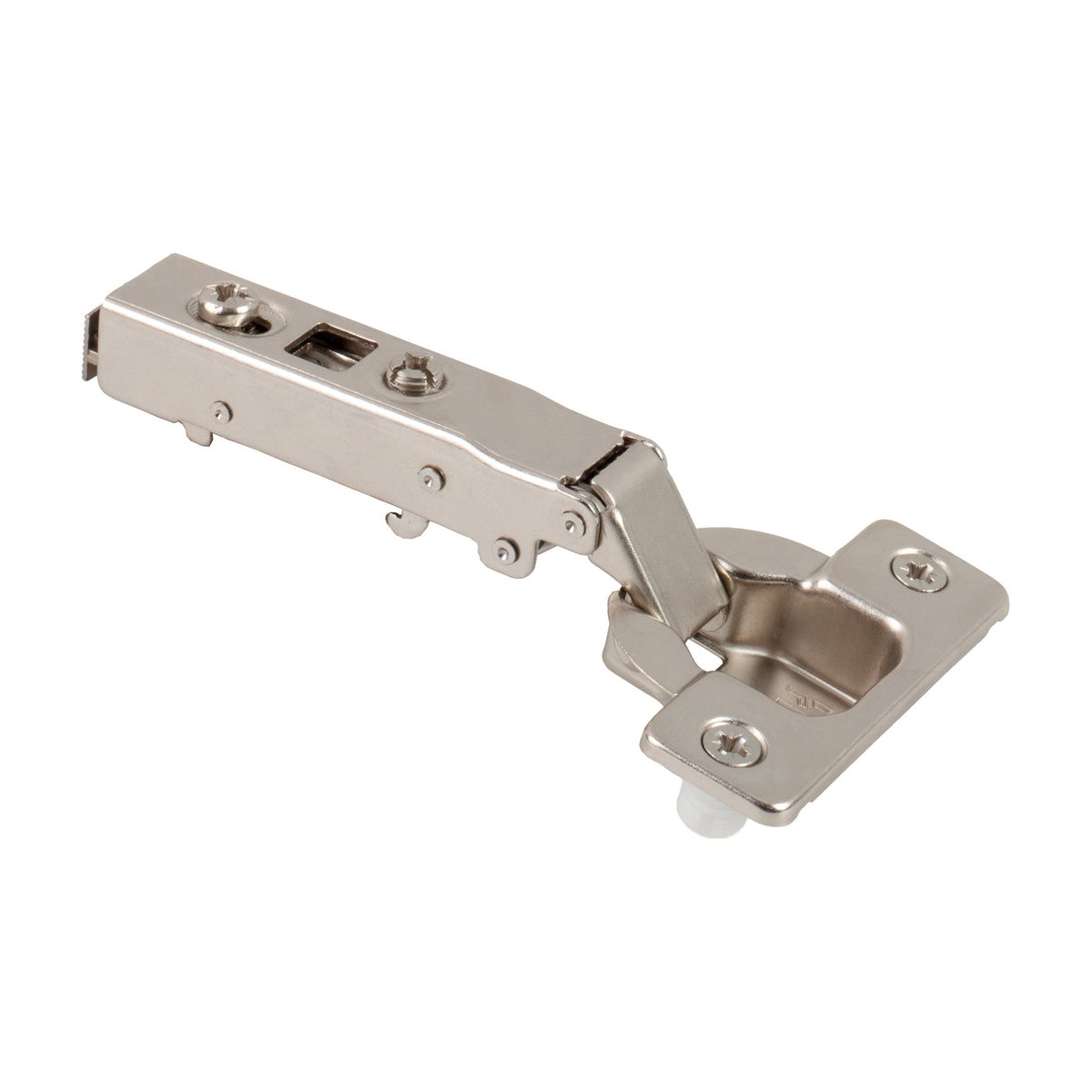 725 Series Heavy Duty European Hinge, 110 Degree, 0 mm Crank (Full Overlay), Screw Adjustable, Press-in 8 mm Dowels