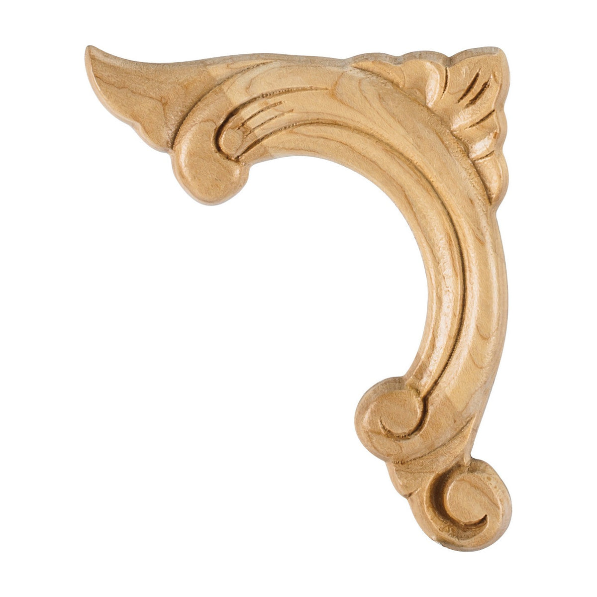 Acanthus Left Corner Wood Applique, 3-3/4" x 3/8" x 4-1/2"