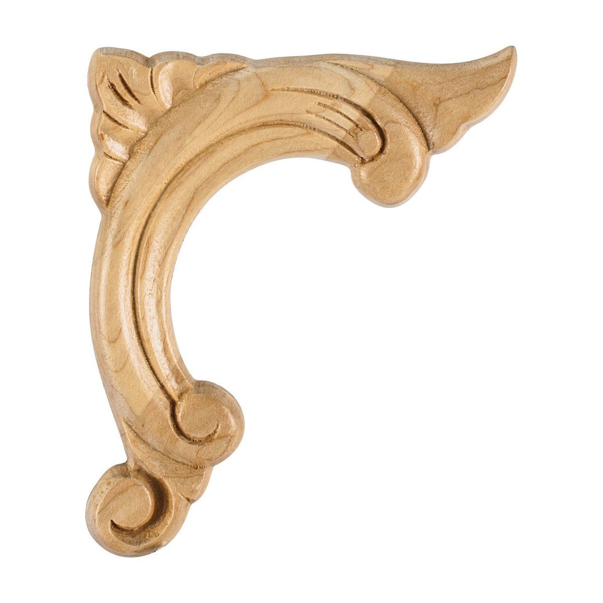 Acanthus Right Corner Wood Applique, 3-3/4" x 3/8" x 4-1/2"