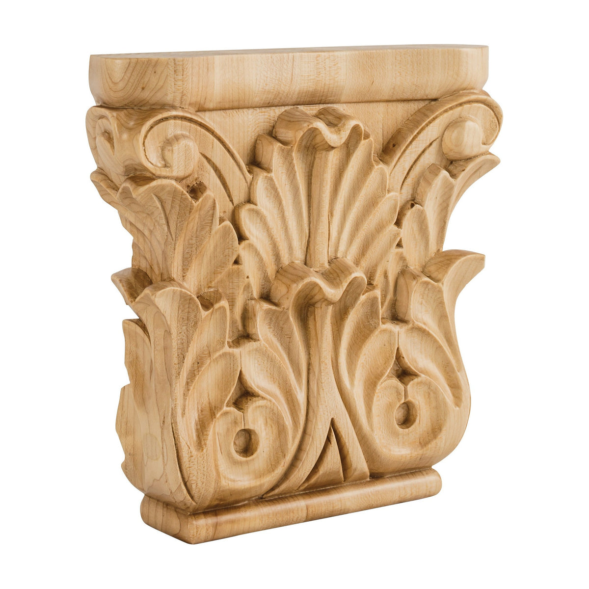 Acanthus Traditional Wood Capital, 8" x 8" x 1-3/4"