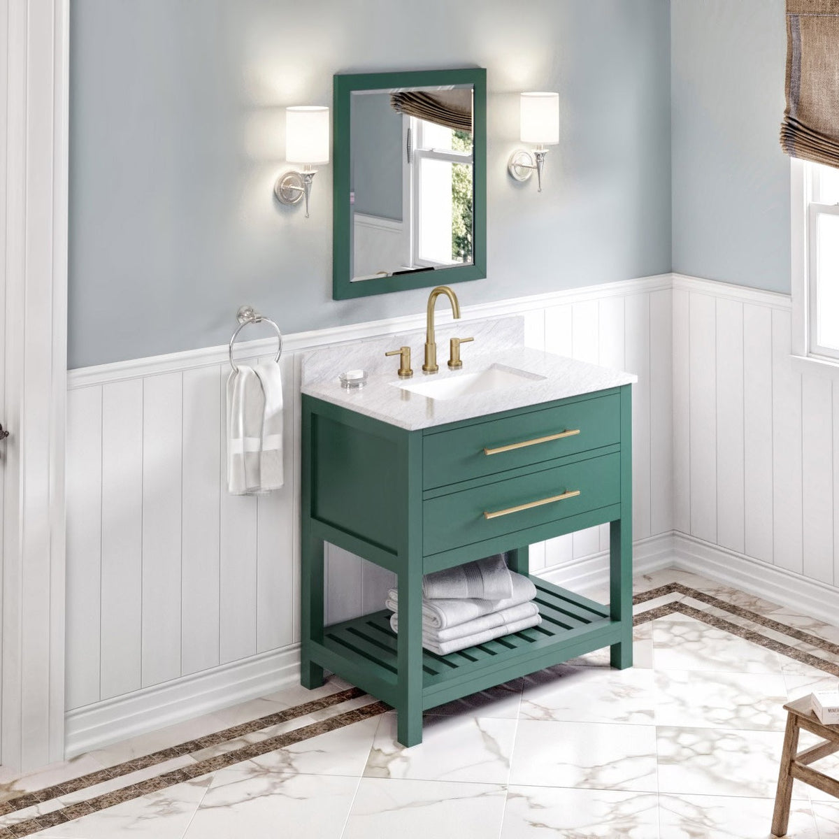 Adler Framed Mirror, Forest Green, room view
